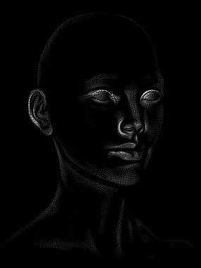 Nokta Hazırlama serisi. Bir insan modelinin 3 boyutlu görüntüleme tekniği noktalama tekniğiyle uygulanır..