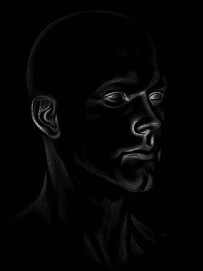 Nokta Hazırlama serisi. Bir insan modelinin 3 boyutlu görüntüleme tekniği noktalama tekniğiyle uygulanır..