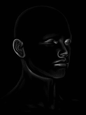 Nokta Hazırlama serisi. Bir insan modelinin 3 boyutlu görüntüleme tekniği noktalama tekniğiyle uygulanır..