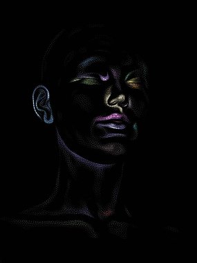 Nokta Hazırlama serisi. Bir insan modelinin 3 boyutlu görüntüleme tekniği noktalama tekniğiyle uygulanır..