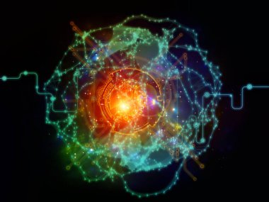 Bilgisayar, bilim ve modern teknolojiler konularında çizgiler, sayılar ve ışıklar ağı