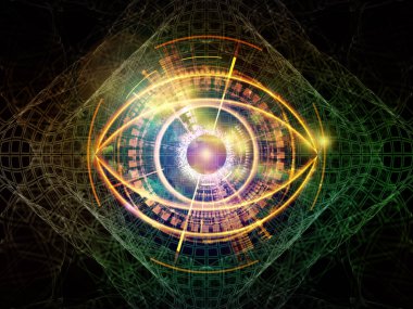 Göz sembolü, soyut teknolojik unsurlar ve bilim ve eğitim konularındaki ışık bileşimi