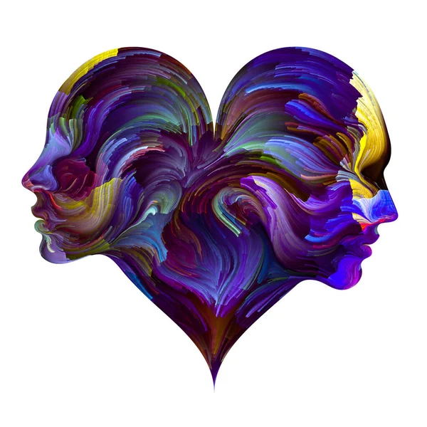 Soul Mates 시리즈 여성의 머리는 디지털 페인트를 브러시로 모양의 상징으로 — 스톡 사진