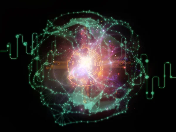 关于计算 科学和现代技术主题的线路 数字和照明网络 — 图库照片