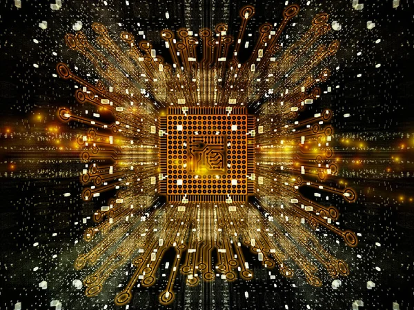 Abstract Illustration Cpu Outlines Fractal Geometry Lights Subject Computer Science — Stock Photo, Image