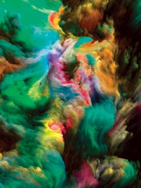 Renkli girdap serisi. Sıvı boyanın, yaşamla, yaratıcılıkla ve sanatla ilgili olarak tuvale rengarenk bir şekilde yerleştirilmesi.