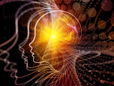 Childs, eğitim, akıl ve modern teknoloji konularında siluet, ışık ve geometrik çarpıtmalarla karşı karşıya.