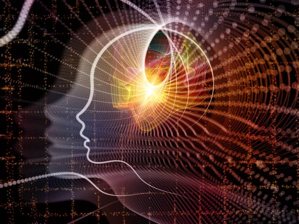 Childs, eğitim, akıl ve modern teknoloji konularında siluet, ışık ve geometrik çarpıtmalarla karşı karşıya.