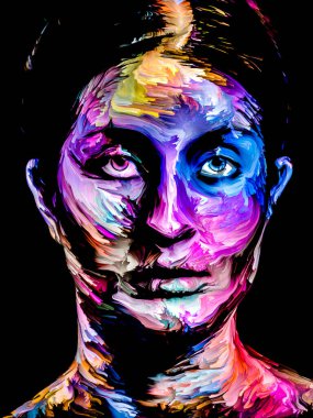 Renk serisi insanları. Yaratıcılık, hayal gücü ve sanat konularında çok renkli genç kadın portresi.