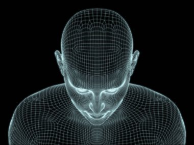 Teknoloji, eğitim ve bilgisayar bilimleri illüstrasyonlarında kullanılmak üzere insan kafasının ve yüzünün 3 boyutlu yapılandırılması