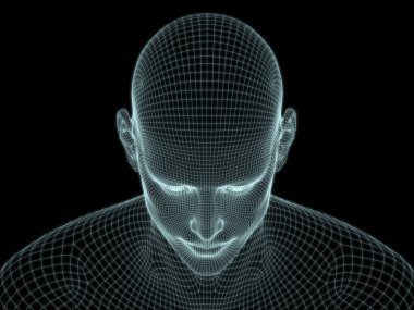 Teknoloji, eğitim ve bilgisayar bilimleri illüstrasyonlarında kullanılmak üzere insan yüzü 3D kablo örgüsü oluşturma