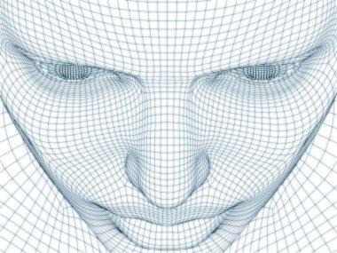İnsan kafası ve yüzünün üç boyutlu görüntülenmesi illüstrasyon ve tasarım için tel örgüsü olarak kullanılacak