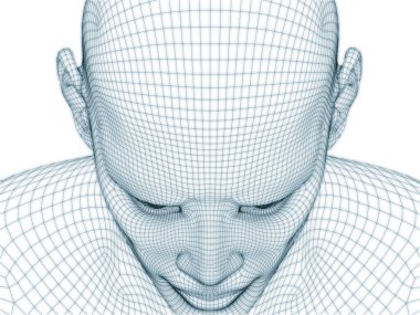 İnsan kafası ve yüzünün üç boyutlu görüntülenmesi illüstrasyon ve tasarım için tel örgüsü olarak kullanılacak