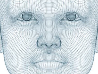 İnsan kafası ve yüzünün üç boyutlu görüntülenmesi illüstrasyon ve tasarım için tel örgüsü olarak kullanılacak