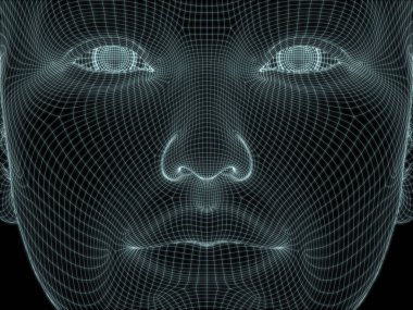 Resim ve tasarım için insan kafası ve yüzünün 3 boyutlu görüntüsü tel örgüsü
