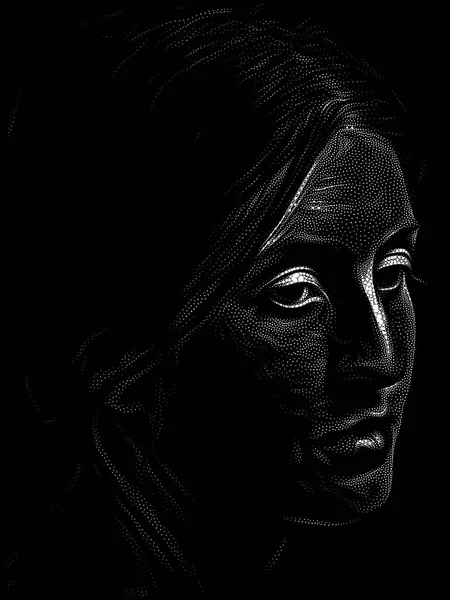 Stipple Portrait Series Face Young Woman Done Traditional Pointillist Style — Stock Photo, Image