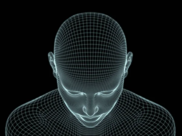 人头特写3D线网渲染 用于技术 教育和计算机科学演示 — 图库照片