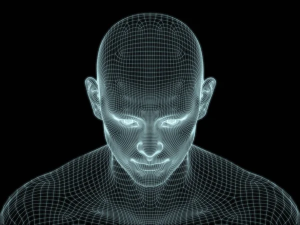 Render Ludzkiej Głowy Twarzy Jako Siatki Drutu Stosowania Ilustracji Projektowania — Zdjęcie stockowe