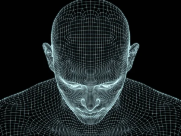 Render Ludzkiej Głowy Twarzy Jako Siatki Drutu Stosowania Ilustracji Projektowania — Zdjęcie stockowe