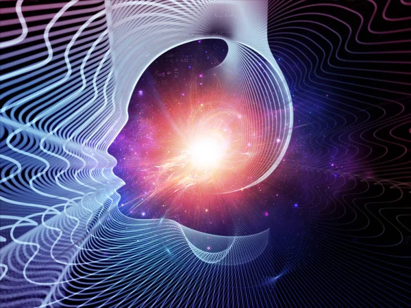 Orbits Thinking Series Rendering Human Head Face Outlines Subject Technology — Stock Photo, Image