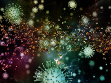 Coronavirus Matematik. Viral Salgın Serisi. Virüs, salgın, enfeksiyon, hastalık ve sağlık konuları için 3 boyutlu Coronavirus parçacıkları ve mikro uzay elementleri