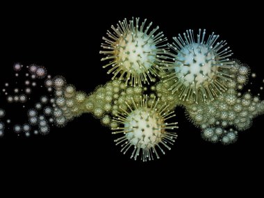 Virüs Mantığı. Viral Salgın Serisi. Coronavirus parçacıkları ve virüs, salgın, enfeksiyon, hastalık ve sağlıkla ilgili mikro uzay elementlerinin 3D Illustration 'ı