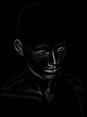 Nokta Hazırlama serisi. Bir insan modelinin 3 boyutlu görüntüleme tekniği noktalama tekniğiyle uygulanır..