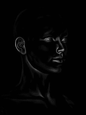 Nokta Hazırlama serisi. Bir insan modelinin 3 boyutlu görüntüleme tekniği noktalama tekniğiyle uygulanır..