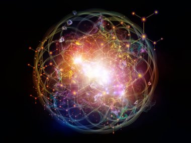 Temel kuvvetler. Eğitim, bilim ve modern teknoloji konularında soyut ışıkların ve fraktal unsurların 3 boyutlu yorumlanması