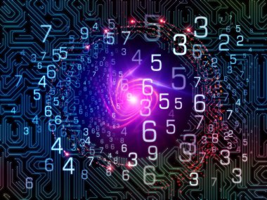 Numara İzleme. Bilim, eğitim, bilgisayar ve modern teknoloji konularındaki sayı şebekelerinin ve ışıkların örtüşmesi.