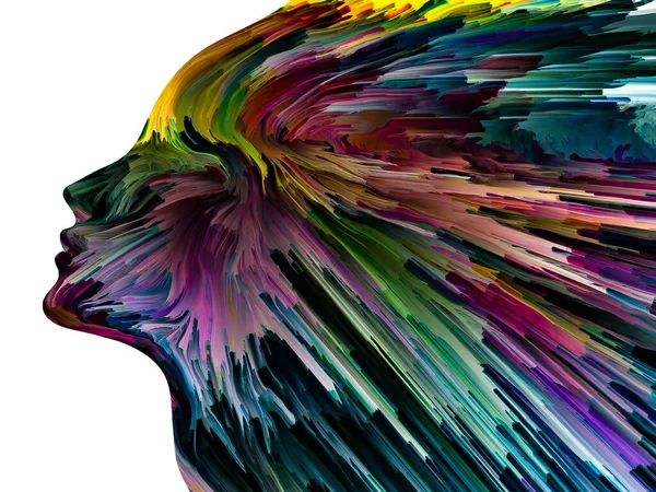 Verontrustende Gedachten Serie Kleurrijke Verf Beweging Menselijk Gelaat Silhouet Kunstwerken — Stockfoto