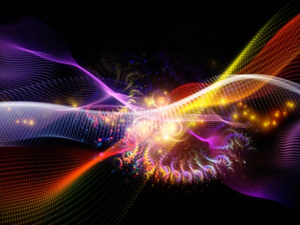 光子波 计算机和现代技术学科的光和粒子相互作用 — 图库照片