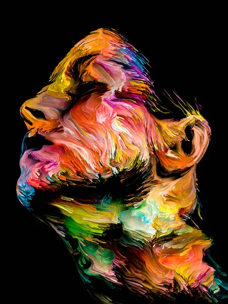 Folk Color Serien Flerfärgat Abstrakt Porträtt Ung Kvinna Temat Kreativitet — Stockfoto