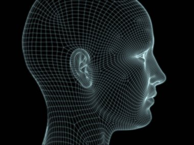 Teknoloji, eğitim ve bilgisayar bilimleri illüstrasyonlarında kullanılmak üzere insan yüzü 3D kablo örgüsü oluşturma