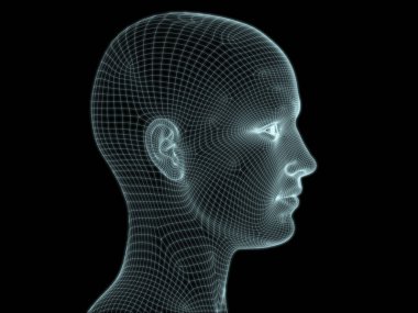 Teknoloji, eğitim ve bilgisayar bilimleri illüstrasyonlarında kullanılmak üzere insan yüzü 3D kablo örgüsü oluşturma