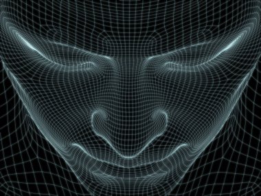 Teknoloji, eğitim ve bilgisayar bilimleri illüstrasyonlarında kullanılmak üzere insan yüzü 3D kablo örgüsü oluşturma