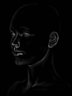 Nokta Hazırlama serisi. Bir insan modelinin 3 boyutlu görüntüleme tekniği noktalama tekniğiyle uygulanır..