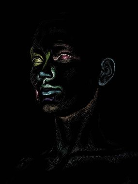 Nokta Hazırlama serisi. Bir insan modelinin 3 boyutlu görüntüleme tekniği noktalama tekniğiyle uygulanır..