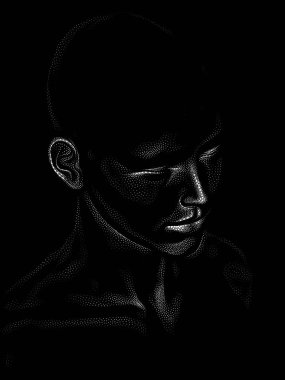 Nokta Hazırlama serisi. Bir insan modelinin 3 boyutlu görüntüleme tekniği noktalama tekniğiyle uygulanır..