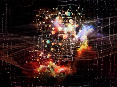 Madde Ağı. Bilim, eğitim ve modern teknoloji konularındaki parçacıklar, ışıklar ve soyut element bileşimi.