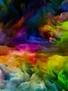 Renkli girdap serisi. Yaşam, yaratıcılık ve sanatla ilgili tuval üzerindeki sıvı boyanın renkli hareketlerinden oluşan soyut tasarım