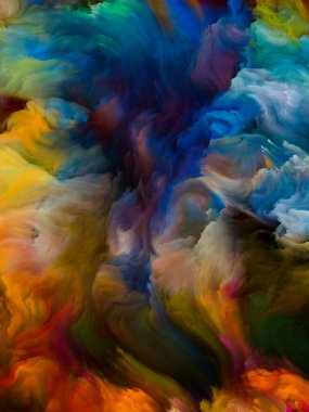 Renkli girdap serisi. Sıvı boyanın yaşamla, yaratıcılıkla ve sanatla ilgili tuval üzerindeki renkli hareketlerinin etkileşimi