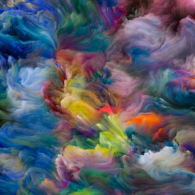 Renkli girdap serisi. Yaşam, yaratıcılık ve sanatla ilişkili olarak tuvalin üzerine sıvı boyanın renkli bir şekilde taşınması.