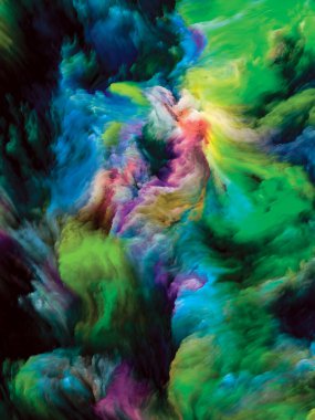 Renkli girdap serisi. Sıvı boyanın, yaşamla, yaratıcılıkla ve sanatla ilgili olarak tuvale rengarenk bir şekilde yerleştirilmesi.