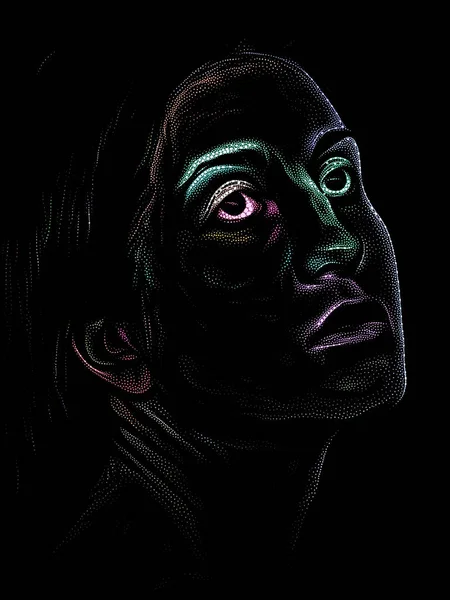 性格研究シリーズ ドラマのプロジェクトで使用するためのステッピング画像技術で実行黒の背景に若い女性の顔 — ストック写真