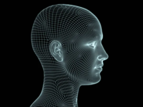 Teknoloji, eğitim ve bilgisayar bilimleri illüstrasyonlarında kullanılmak üzere insan yüzü 3D kablo örgüsü oluşturma