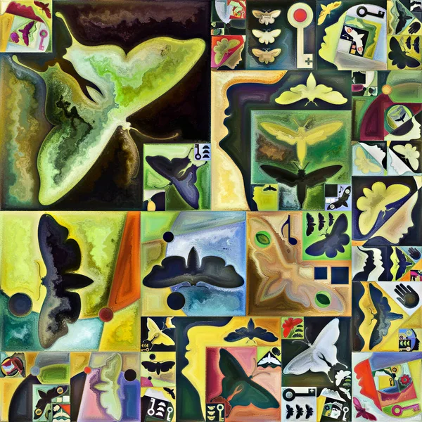 Inner Encryption series. Collage of abstract organic forms, art textures and colors on subject of hidden meanings, sacred life, drama, poetry, mysticism and art.