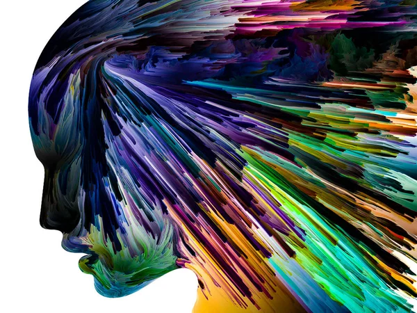 Störande Tankeserier Humörfärg Rörelse Inuti Människans Ansiktsiluett Konstverk Temat Inre — Stockfoto