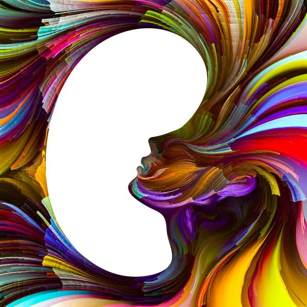 Duygusal Palet serisi. İç mekan. Hayal gücü, yaratıcılık ve iç dünya konularında kadın siluetlerinin canlı renklerinin soyut tablosu.