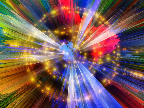 Abstract background of color burst, fractal gears and lights on the subject of science, technology and education